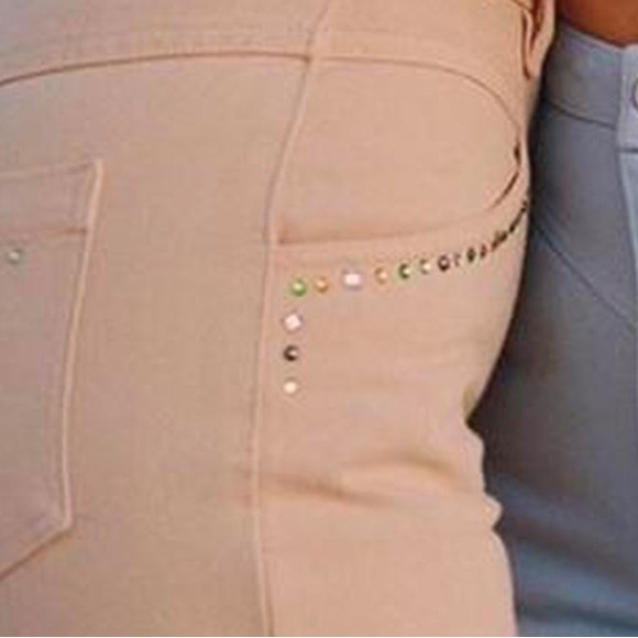 Paloma Wool Brenda Rhinestone Peach Tan Straight Leg Pants / Jeans - Picture 10 of 12